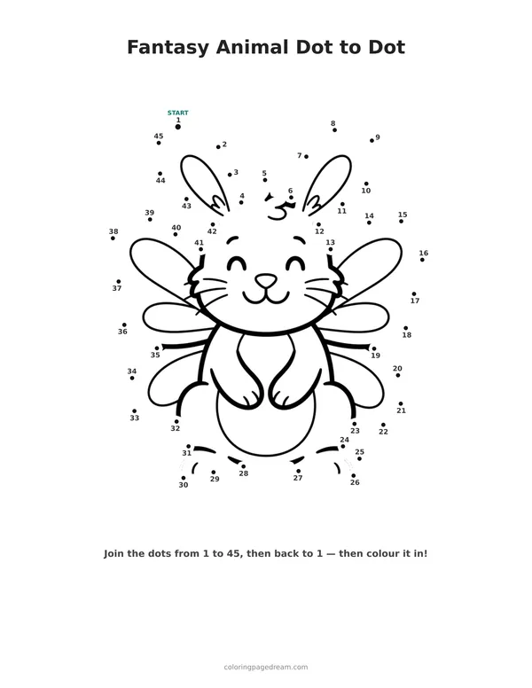 Fantasy Animal Dot to Dot printable page — With Butterfly Wings