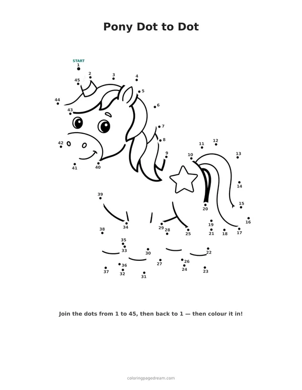 Pony Dot to Dot printable page — Friendly Face and Star Flank