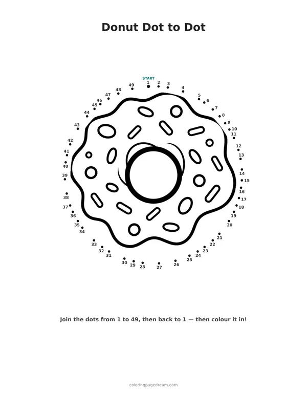 Donut Dot to Dot printable page — Frosted with Sprinkles