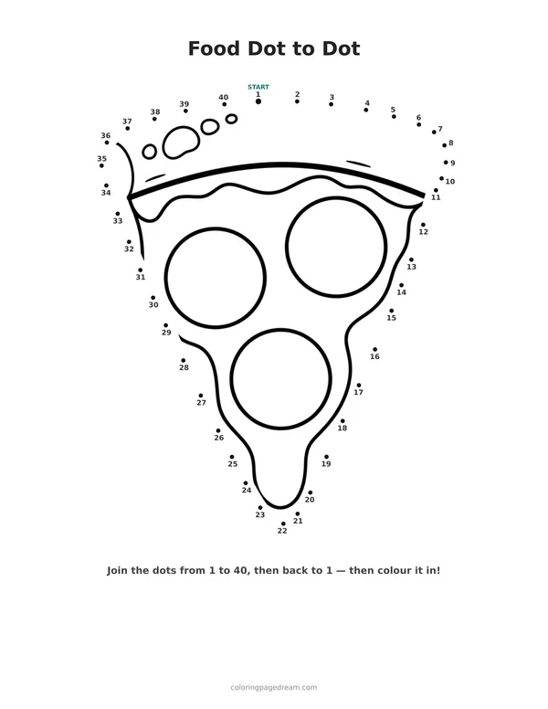Food Dot to Dot printable page — Simple Slice With Pepperoni