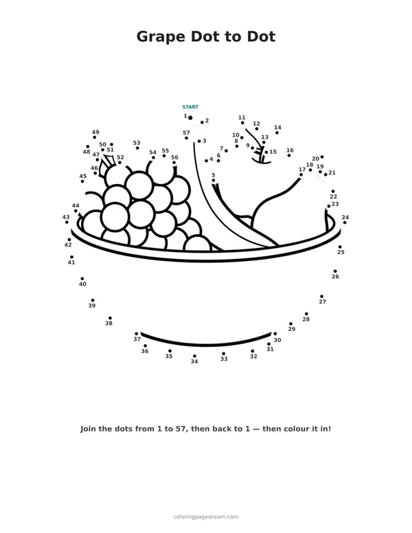 Grape Dot to Dot printable page — Assortment in a Simple Bowl