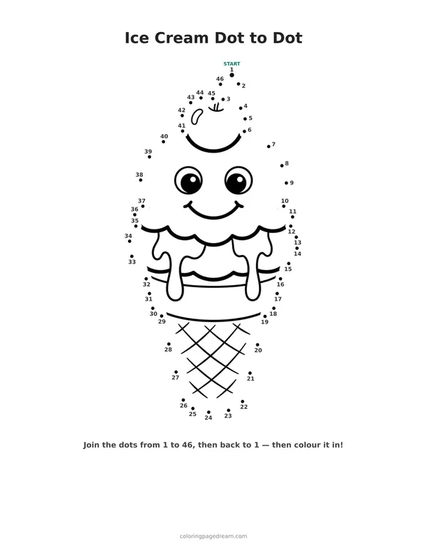 Ice Cream Dot to Dot printable page — Smiling Sundae With a Cherry