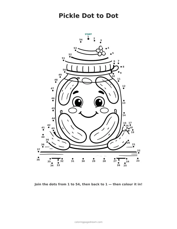 Pickle Dot to Dot printable page — Cute Face and Lid Hat