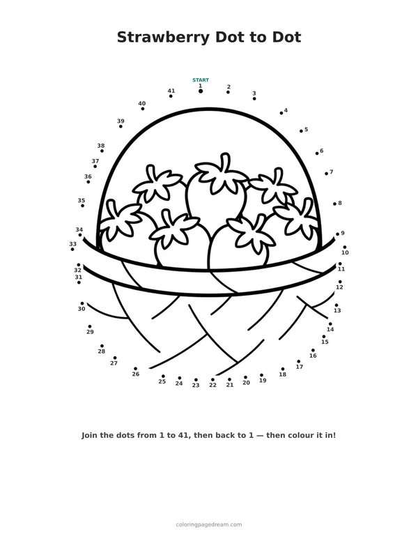Strawberry Dot to Dot printable page — Filled Basket with Handle