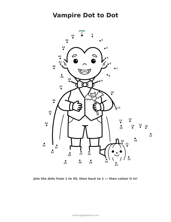 Vampire Dot to Dot printable page — Standing With a Cape