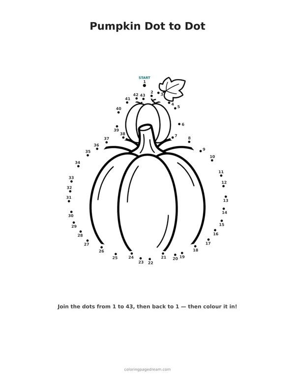 Pumpkin Dot to Dot printable page — Stacked on a Large Pumpkin