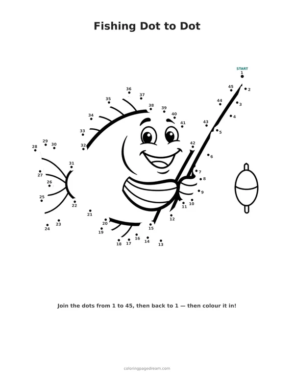 Fishing Dot to Dot printable page — Holding a Fishing Rod