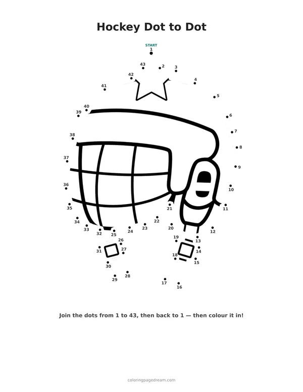 Hockey Dot to Dot printable page — With a Star on Top