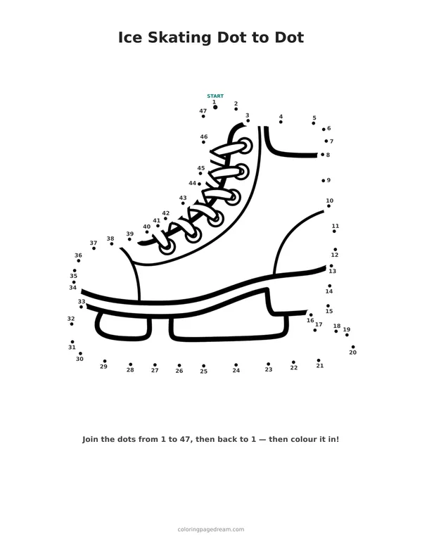 Ice Skating Dot to Dot printable page — Single Boot with a Blade