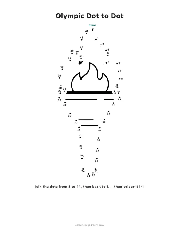 Olympic Dot to Dot printable page — Burning Brightly With Flames