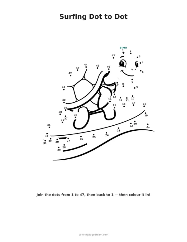 Surfing Dot to Dot printable page — Surfing on a Wave