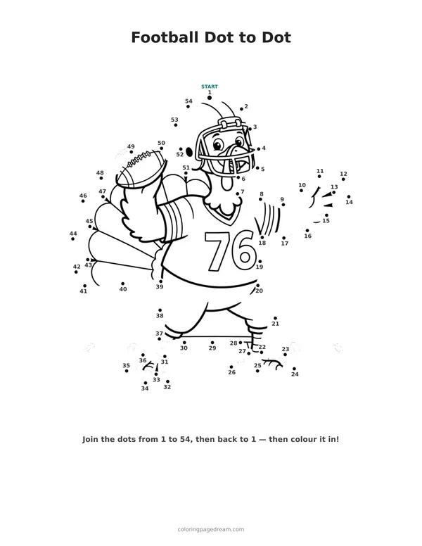 Football Dot to Dot printable page — Playing Football in a Helmet