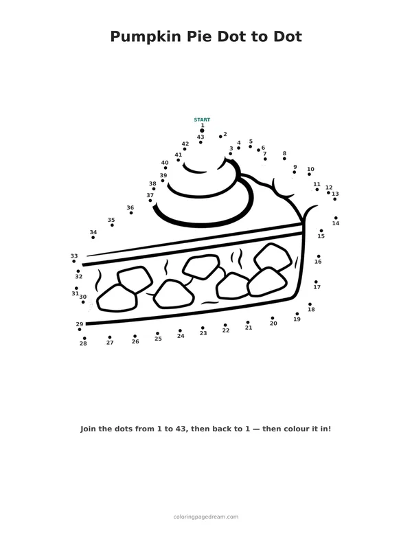 Pumpkin Pie Dot to Dot printable page — Slice With Whipped Cream