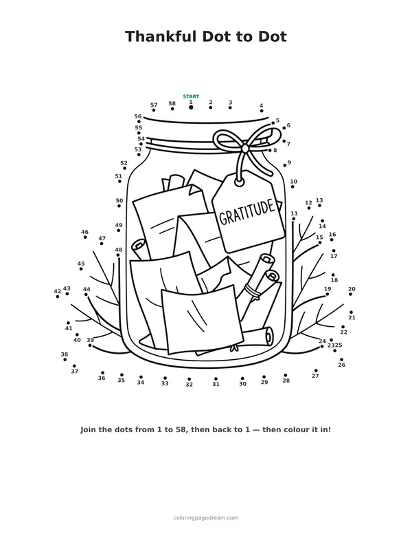 Thankful Dot to Dot printable page — Filled With Notes And Leaves