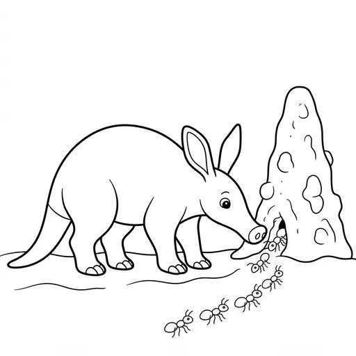 Aardvark Coloring Page — Sniffing Ants by a Mound