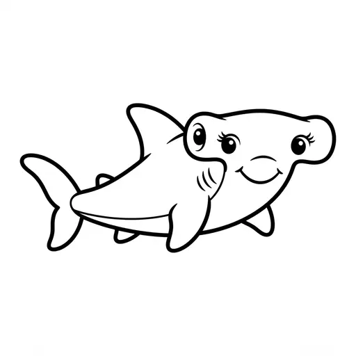 Easy Hammerhead Shark Coloring Page — Friendly Baby Swimming