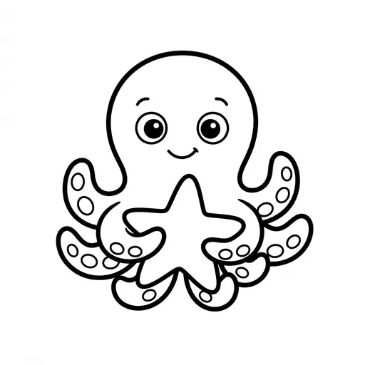 Easy Octopus Coloring Page — Holding a Starfish