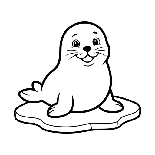 Easy Seal Coloring Page — Smiling on an Ice Floe