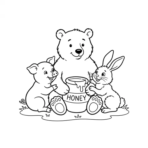 Bear Coloring Page — Sharing Honey With Friends