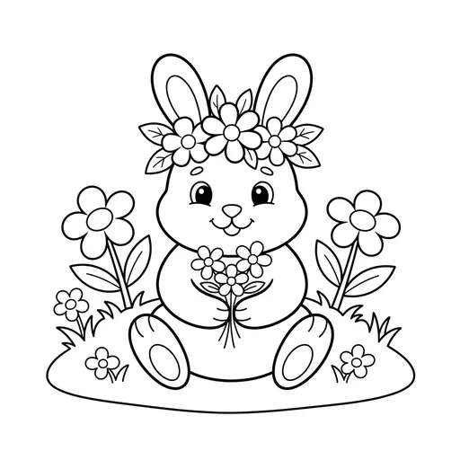 Bunny Coloring Page — Wearing a Flower Crown