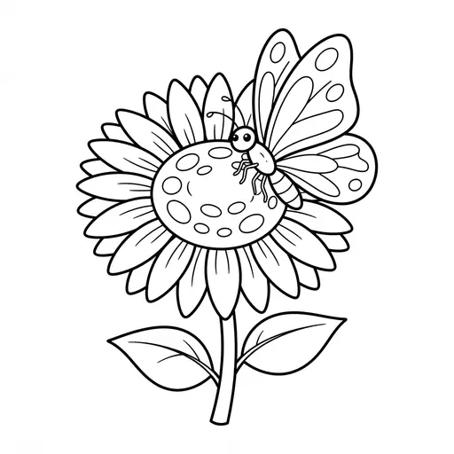 Butterfly Coloring Page — Landing on a Big Sunflower