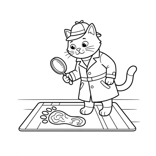Detective Coloring Page — Detective Examining Muddy Footprint