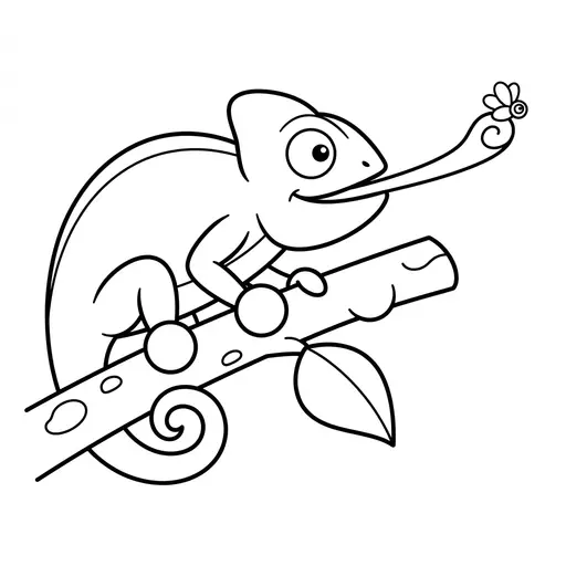 Reptile Coloring Page — Catching a Fly on a Branch