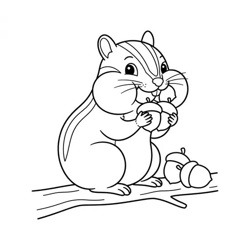 Chipmunk Coloring Page — Stuffing Cheeks With Acorns On A Branch