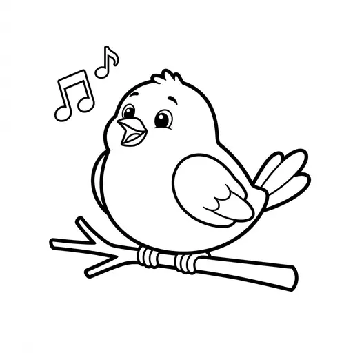 Easy Bird Coloring Page — Singing on a Branch