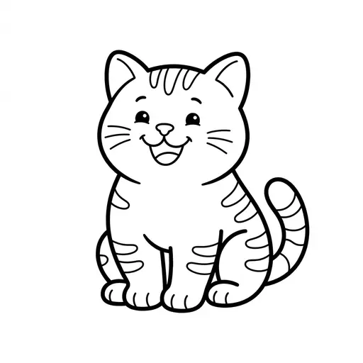 Easy Cat Coloring Page — Chubby Tabby Sitting and Smiling