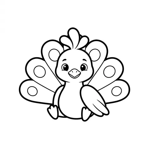 Easy Peacock Coloring Page — Cute Baby with Tail Feathers