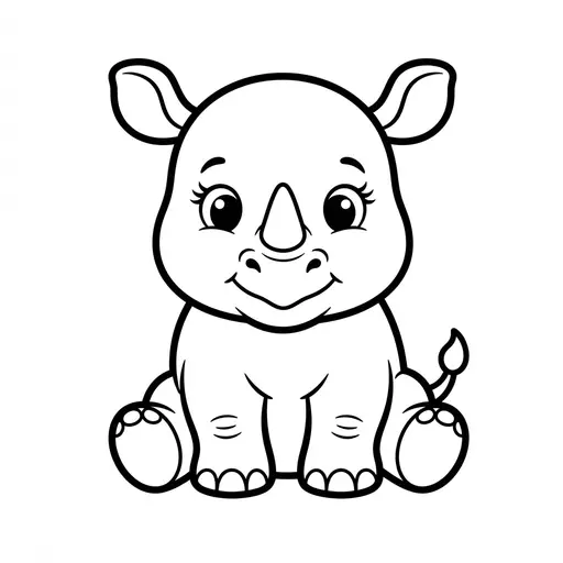 Easy Rhinoceros Coloring Page — Cute Baby Rhinoceros Sitting
