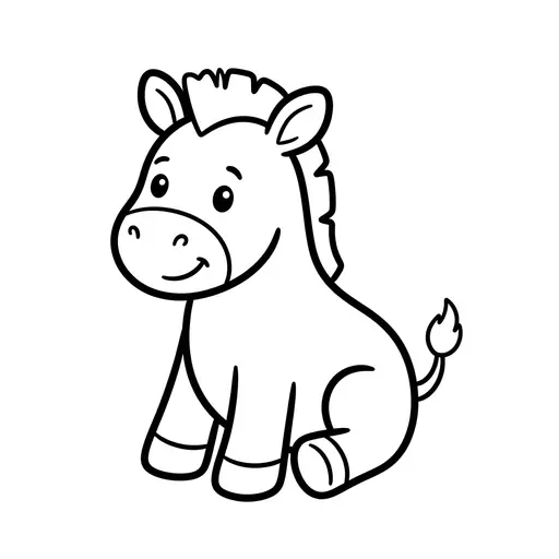 Easy Zebra Coloring Page — Sitting Baby Zebra with Big Eyes