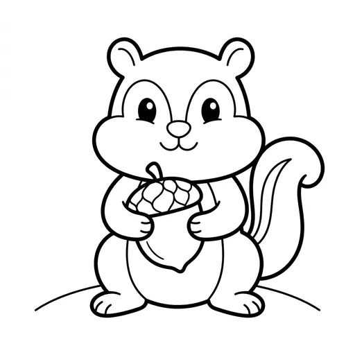 Easy Chipmunk Coloring Page — Holding a Large Acorn