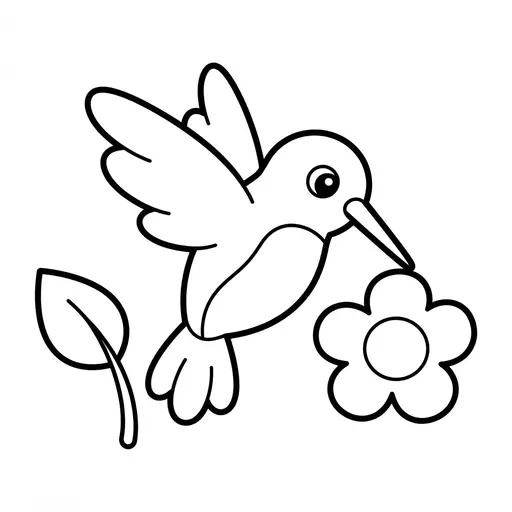 Easy Hummingbird Coloring Page — Flying Near a Flower