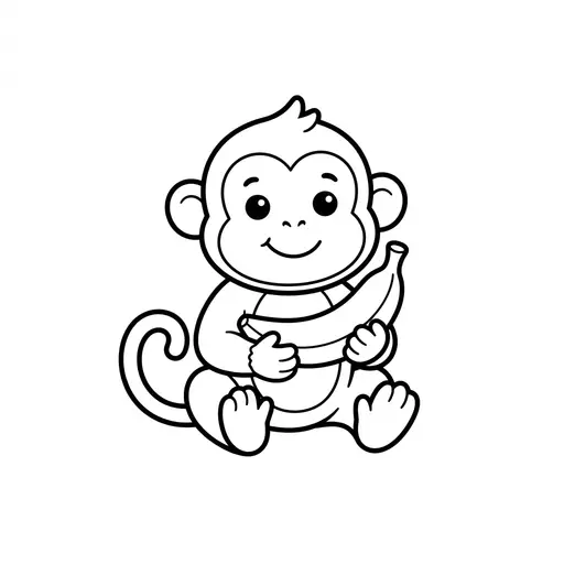 Easy Monkey Coloring Page — Holding a Banana