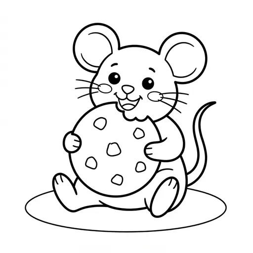 Easy Mouse Coloring Page — Eating a Big Cookie
