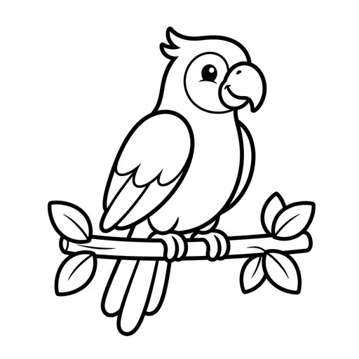 Easy Parrot Coloring Page — Cute Parrot on a Branch