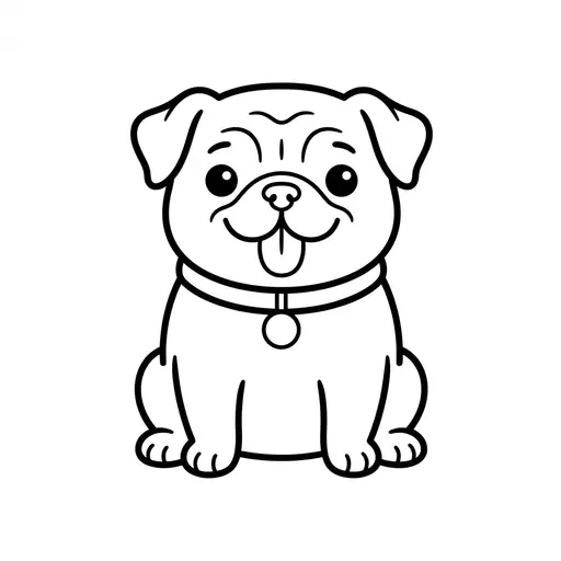 Easy Pug Coloring Page — Sitting With Tongue Out