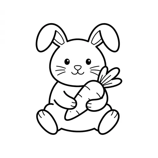 Easy Rabbit Coloring Page — Holding a Big Carrot
