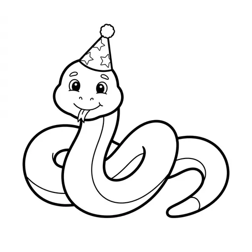 Easy Snake Coloring Page — Wearing a Party Hat
