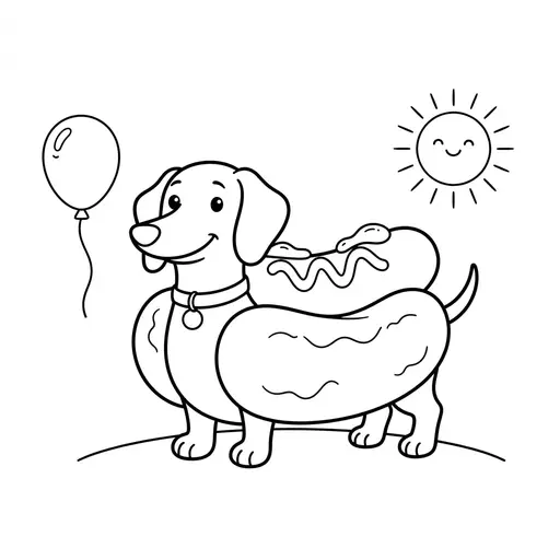 Dachshund Coloring Page — Dressed as a Hot Dog