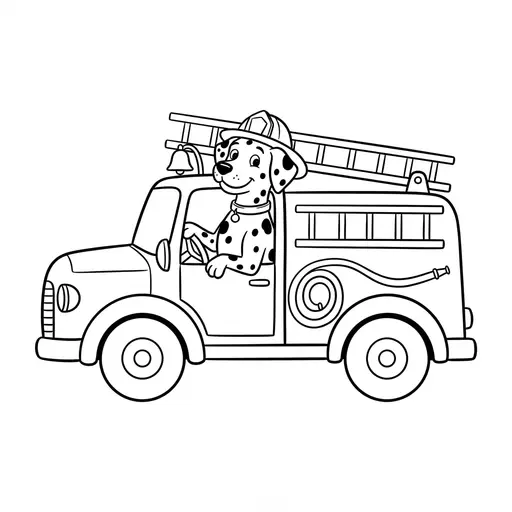 Dalmatian Coloring Page — Driving a Fire Truck