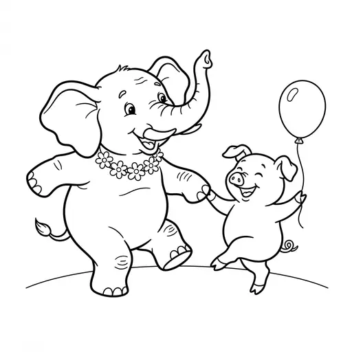Elephant Coloring Page — Dancing With a Little Pig