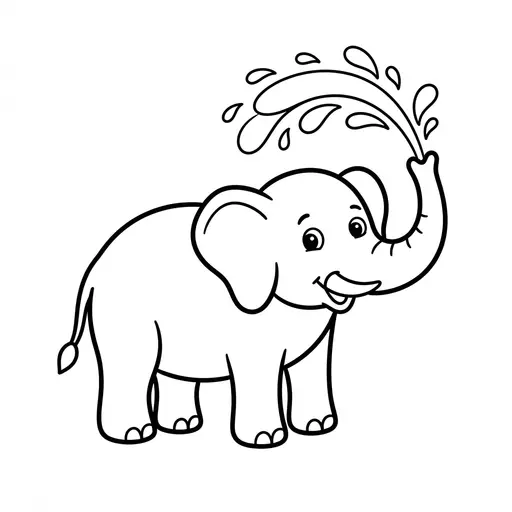 Easy Elephant Coloring Page — Spraying Water from Trunk