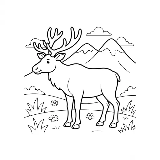 Elk Coloring Page — Standing in a Mountain Meadow