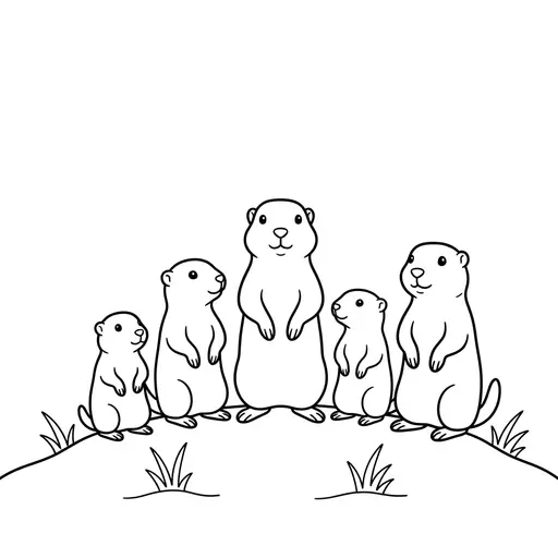 Prairie Dog Coloring Page — Family Standing on a Mound