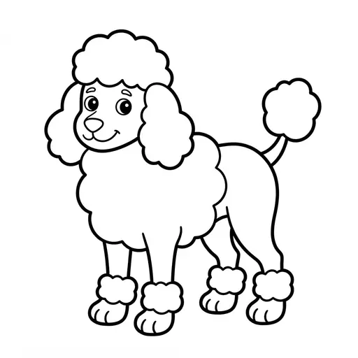 Easy Poodle Coloring Page — Fluffy Poodle with Pom-pom Tail