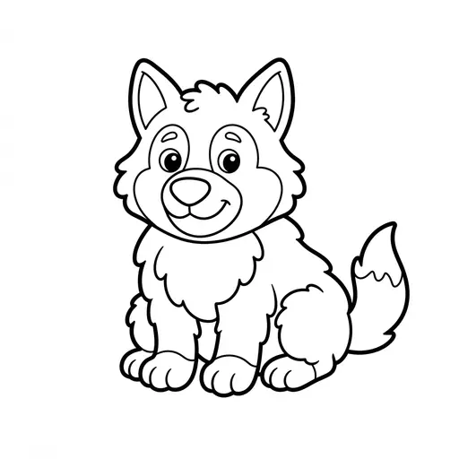 Easy Wolf Coloring Page — Cute Sitting Pup with Fluffy Fur