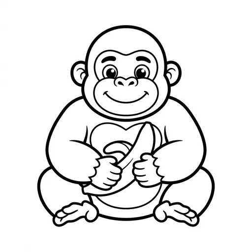 Easy Gorilla Coloring Page — Friendly Baby Eating a Banana